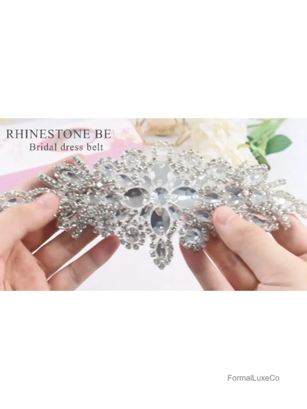 Crystal Rhinestone Applique Belt with Satin Ribbon - Bridal Sash for Wedding